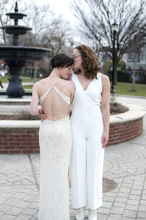 brides on their wedding day at Corto in Jersey City. LGBTQ wedding photos