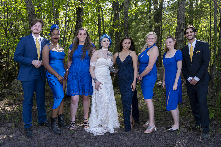 wedding party on wedding day at Riedlbauer’s Resort in the Catskills. LGBTQ wedding
