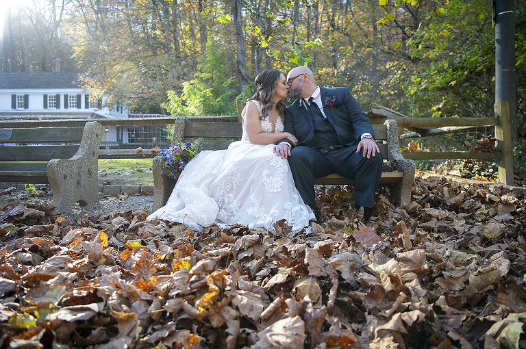 bride and groom on fall wedding day at Valley Green Inn