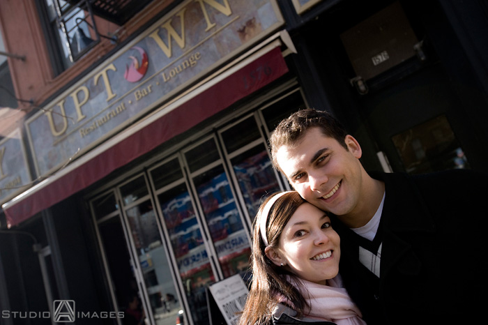 engaged couple during their NYC engagement session on Valentine's Day