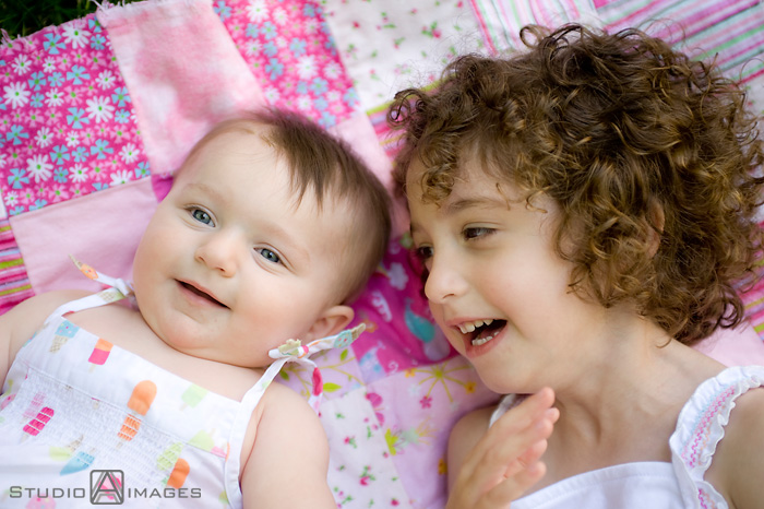6 month old baby's family photo session with her big sister in Greenwich, CT