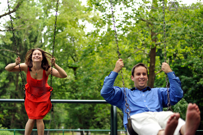 engagement couple posing for their engagement photos at Grover Cleveland Park, NJ