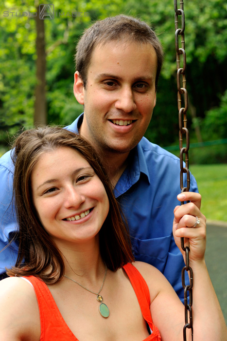 engagement couple posing for their engagement photos at Grover Cleveland Park, NJ