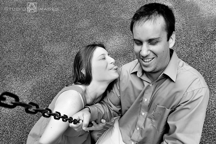 engagement couple posing for their engagement photos at Grover Cleveland Park, NJ