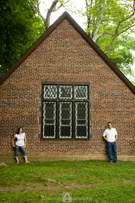 engagement couple posing for their engagement photos at Grover Cleveland Park, NJ