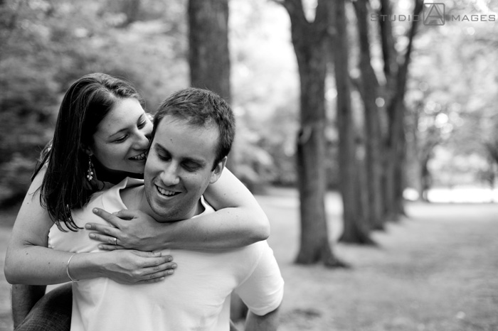 engagement couple posing for their engagement photos at Grover Cleveland Park, NJ