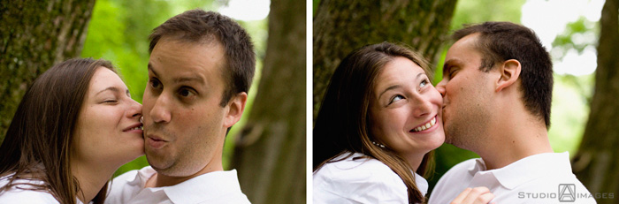 engagement couple posing for their engagement photos at Grover Cleveland Park, NJ
