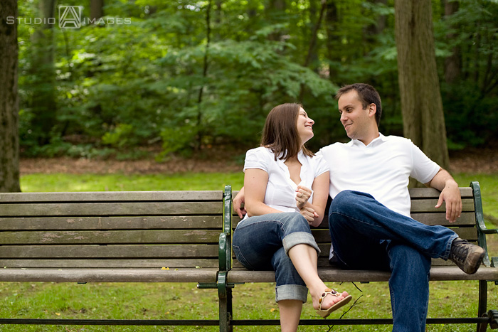 engagement couple posing for their engagement photos at Grover Cleveland Park, NJ