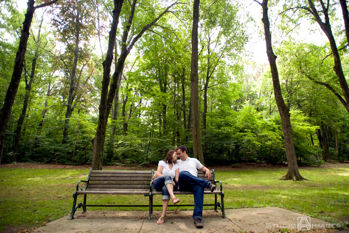 engagement couple posing for their engagement photos at Grover Cleveland Park, NJ