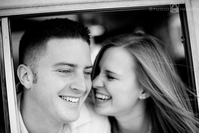 engaged couple laughing in black and white, Couples, Engagement, Bayonne, Magic Fountain Ice Cream, Hoboken, Love, NJ, NJ wedding photography, Photography, Portraits, Studio A Images, wedding photography