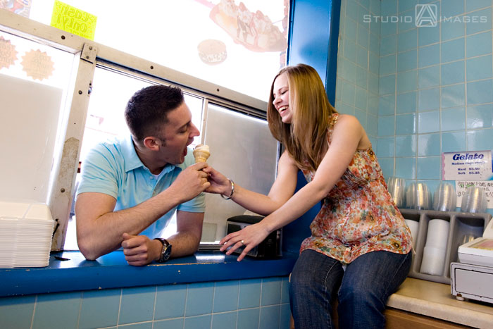 cute couple fighting over ice cream cone, Couples, Engagement, Bayonne, Magic Fountain Ice Cream, Hoboken, Love, NJ, NJ wedding photography, Photography, Portraits, Studio A Images, wedding photography