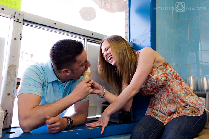 cute couple in love fighting over ice cream cone, Couples, Engagement, Bayonne, Magic Fountain Ice Cream, Hoboken, Love, NJ, NJ wedding photography, Photography, Portraits, Studio A Images, wedding photography