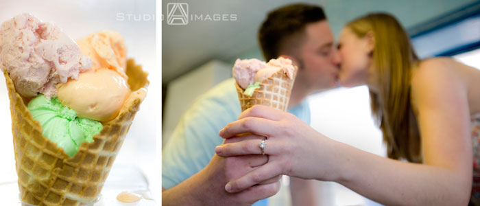colorful ice cream cone and couple kissing, Couples, Engagement, Bayonne, Magic Fountain Ice Cream, Hoboken, Love, NJ, NJ wedding photography, Photography, Portraits, Studio A Images, wedding photography