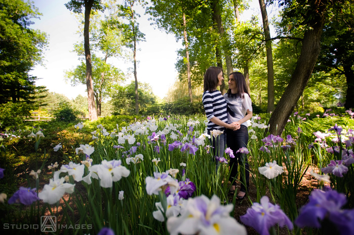 same sex wedding, gay wedding, lesbians, engagement session, sculpture garden