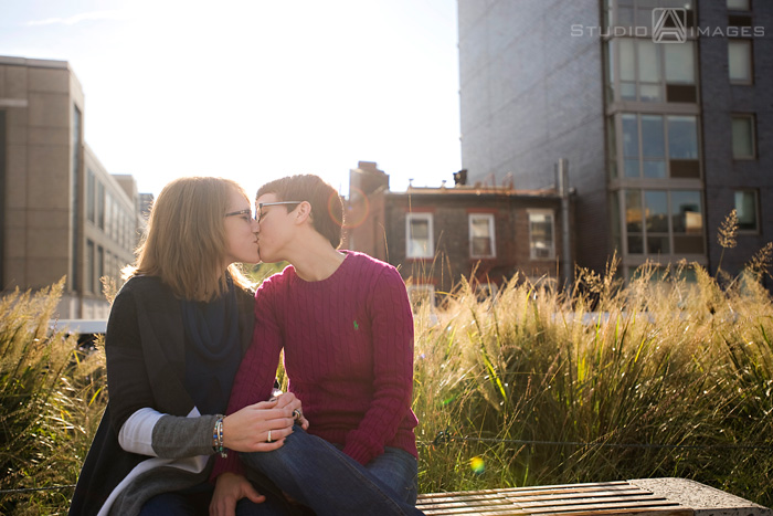 same sex wedding, gay wedding, lesbians, nyc wedding photographer, The High Line, NYC engagement photos, NYC engagement, NYC wedding photographer