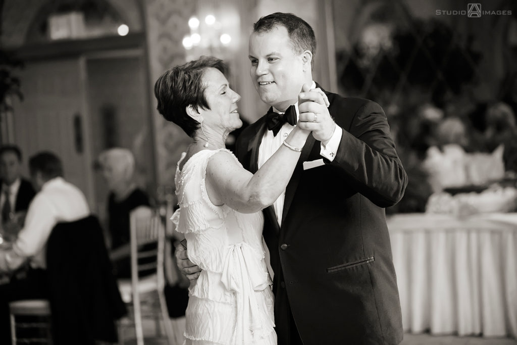 groom and his mom dancing during the wedding reception at The Madison Hotel in Morristown wedding