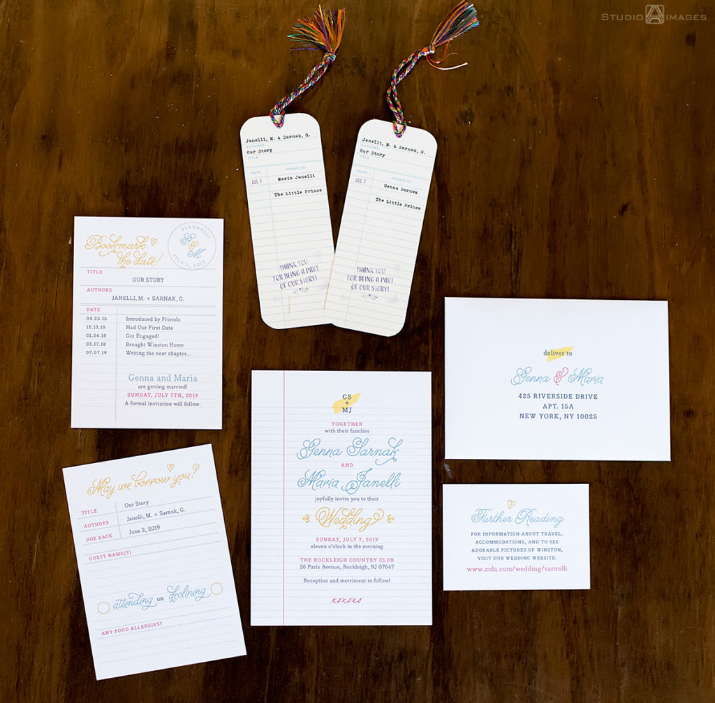 book themed wedding invitations | Book Inspired Wedding Photos | Book Themed Wedding Photos | The Rockleigh wedding photos | LGBTQ wedding