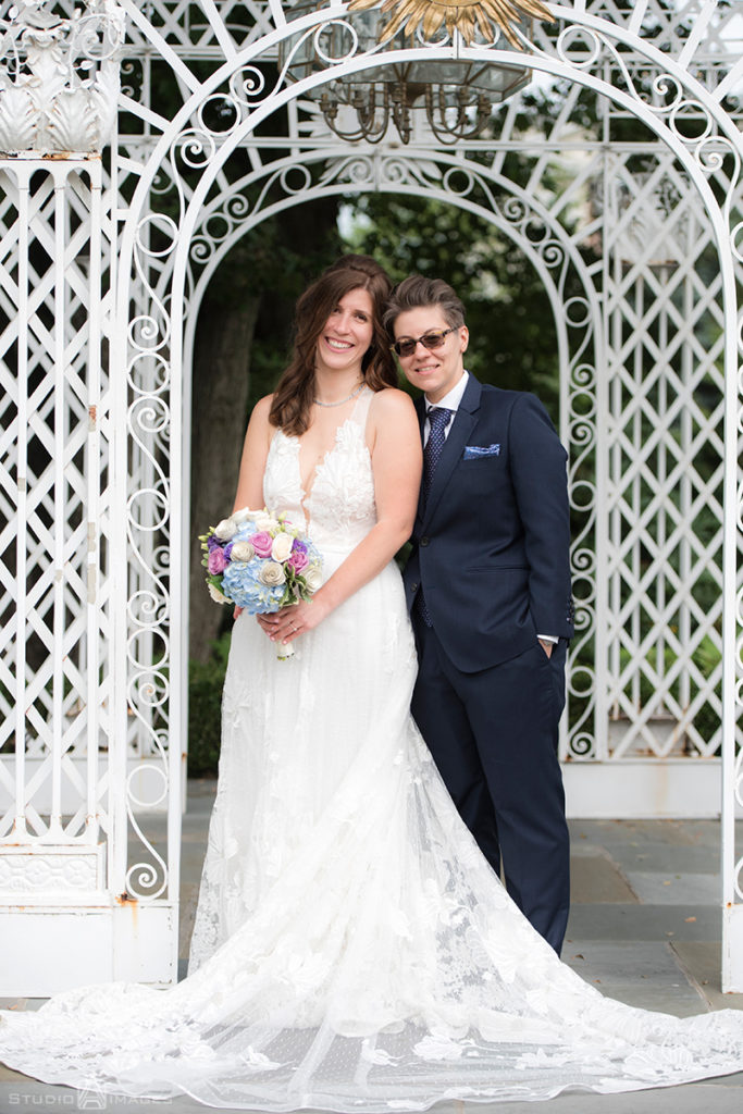 brides portrait on wedding day at The Rockleigh | Book Inspired Wedding Photos | Book Themed Wedding Photos | LGBTQ wedding