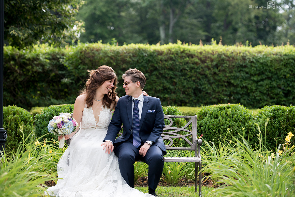 brides portrait on wedding day at The Rockleigh | Book Inspired Wedding Photos | Book Themed Wedding Photos | LGBTQ wedding