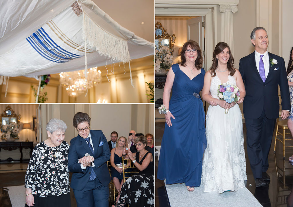brides walking down the aisle at ceremony on wedding day at The Rockleigh | Book Inspired Wedding Photos | Book Themed Wedding Photos | LGBTQ wedding