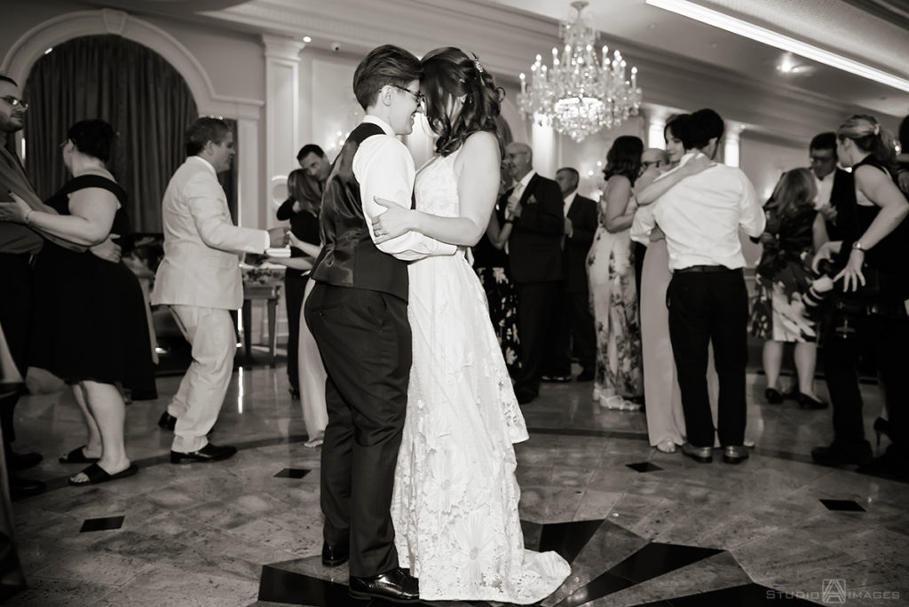 dancing on wedding day at The Rockleigh | Book Inspired Wedding Photos | Book Themed Wedding Photos | LGBTQ wedding
