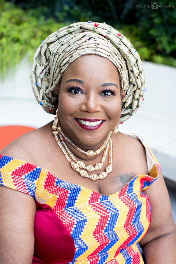 brides in Nigerian-inspired outfits on their wedding day in Brooklyn.  LGBTQ wedding 
