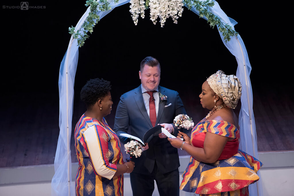 brides during wedding ceremony at their Brooklyn LGBTQ wedding 