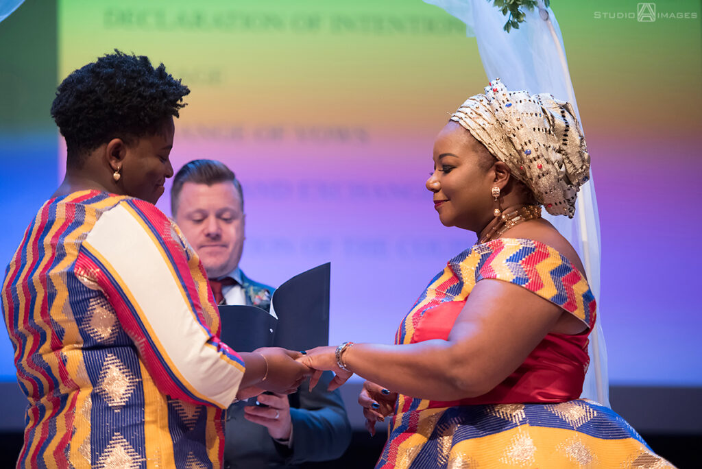 brides during wedding ceremony at their Brooklyn LGBTQ wedding 