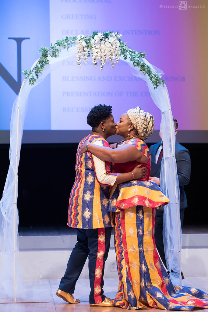 brides during wedding ceremony at their Brooklyn LGBTQ wedding 