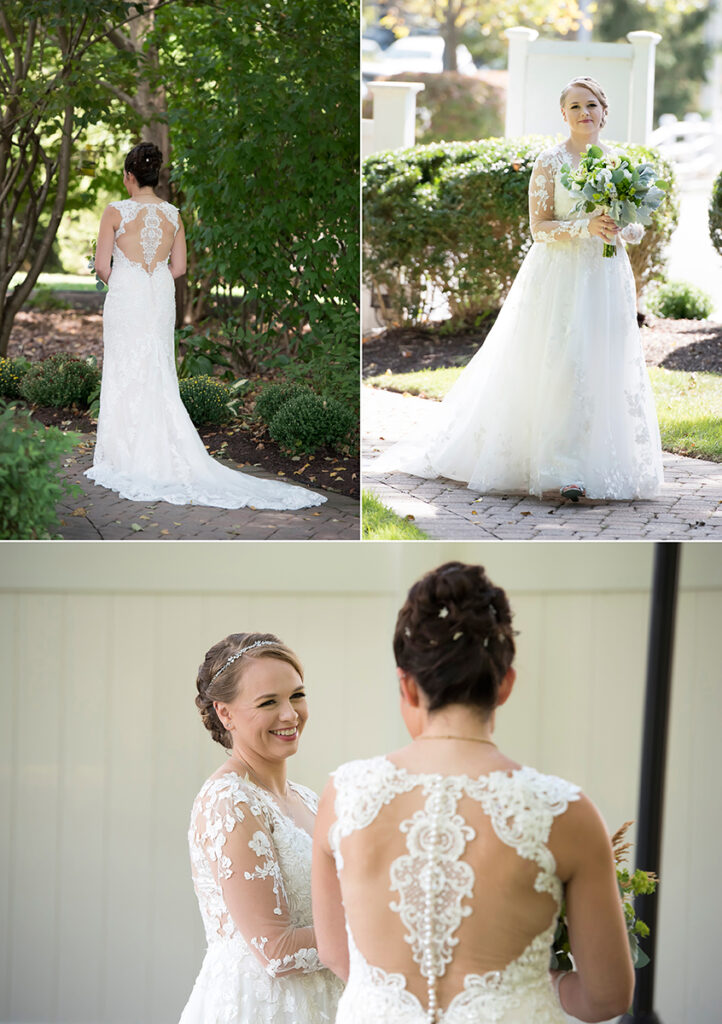 brides' first look on their wedding day at Grain House in Basking Ridge. LGBTQ wedding 