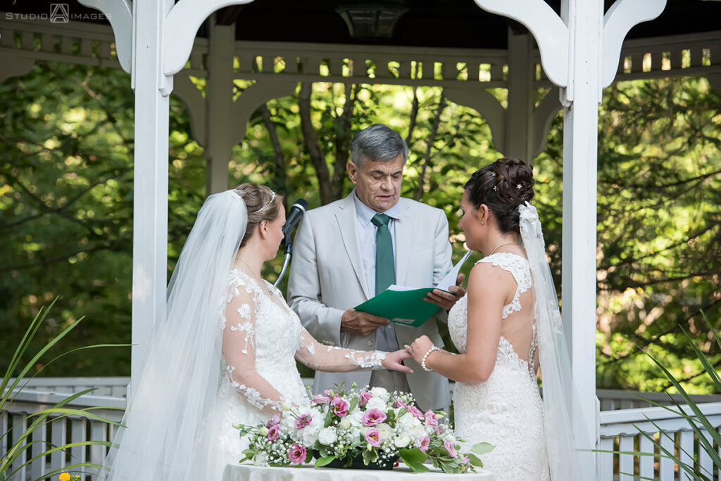 brides during their wedding ceremony at Grain House in Basking Ridge. LGBTQ wedding 