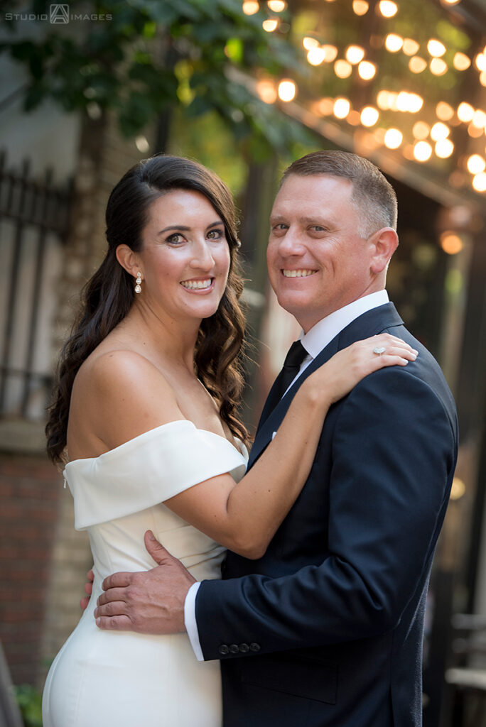 bride and groom on their wedding day in the West Village, NYC before their wedding at Little Owl Townhouse