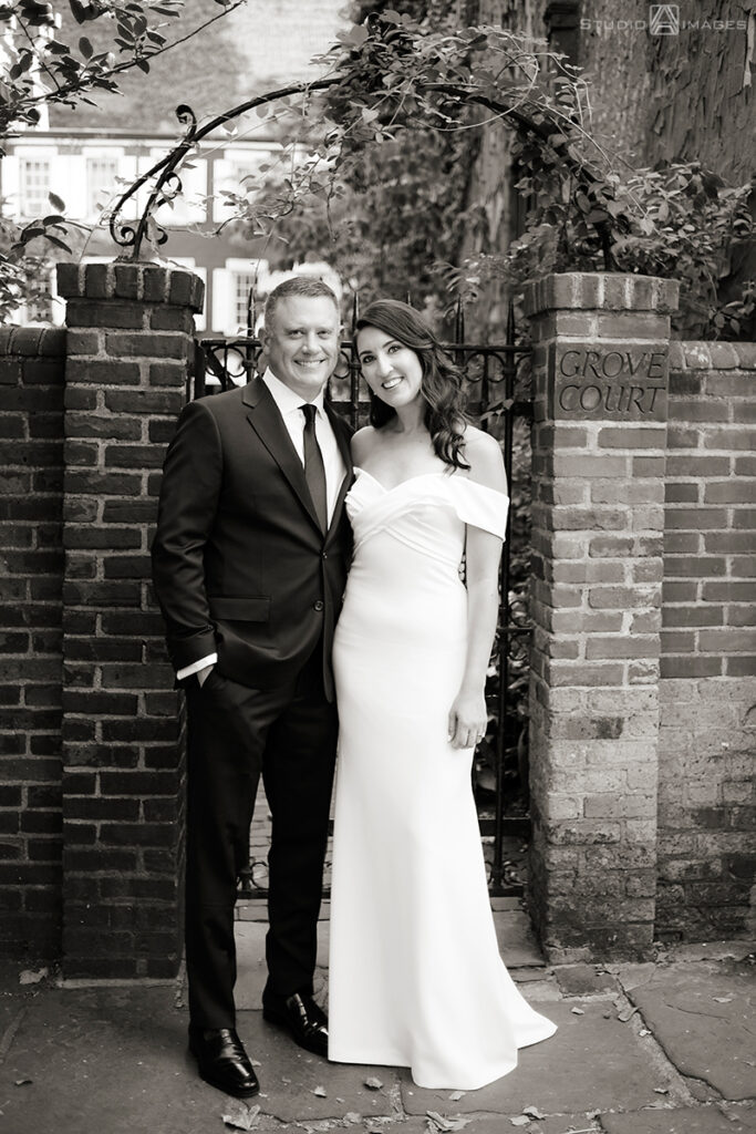 bride and groom on their wedding day in the West Village, NYC before their wedding at Little Owl Townhouse