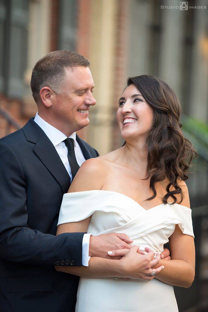 bride and groom on their wedding day in the West Village, NYC before their wedding at Little Owl Townhouse