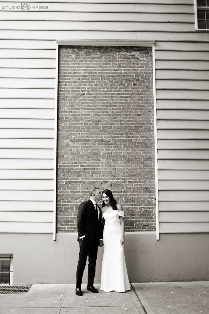 bride and groom on their wedding day in the West Village, NYC before their wedding at Little Owl Townhouse
