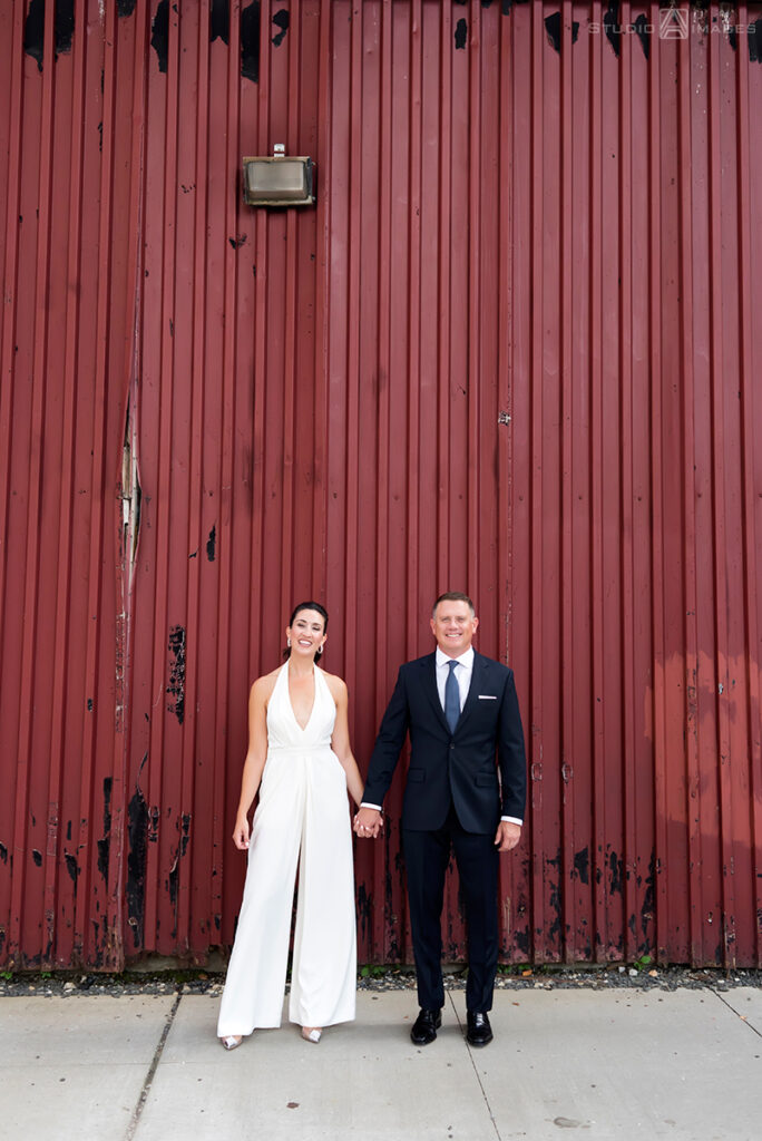 bride and groom on their wedding day in the Hoboken before their wedding reception at Kolo Klub