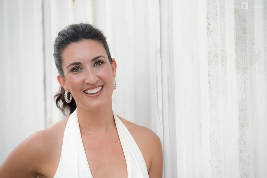bride on their wedding day in the Hoboken before their wedding reception at Kolo Klub