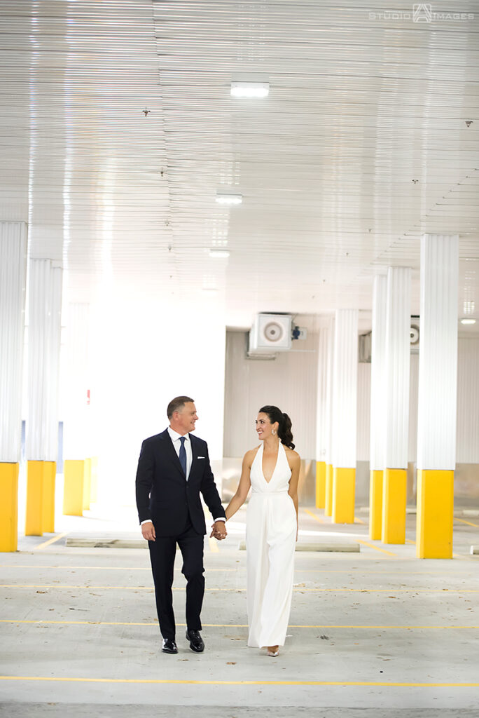 bride and groom on their wedding day in the Hoboken before their wedding reception at Kolo Klub