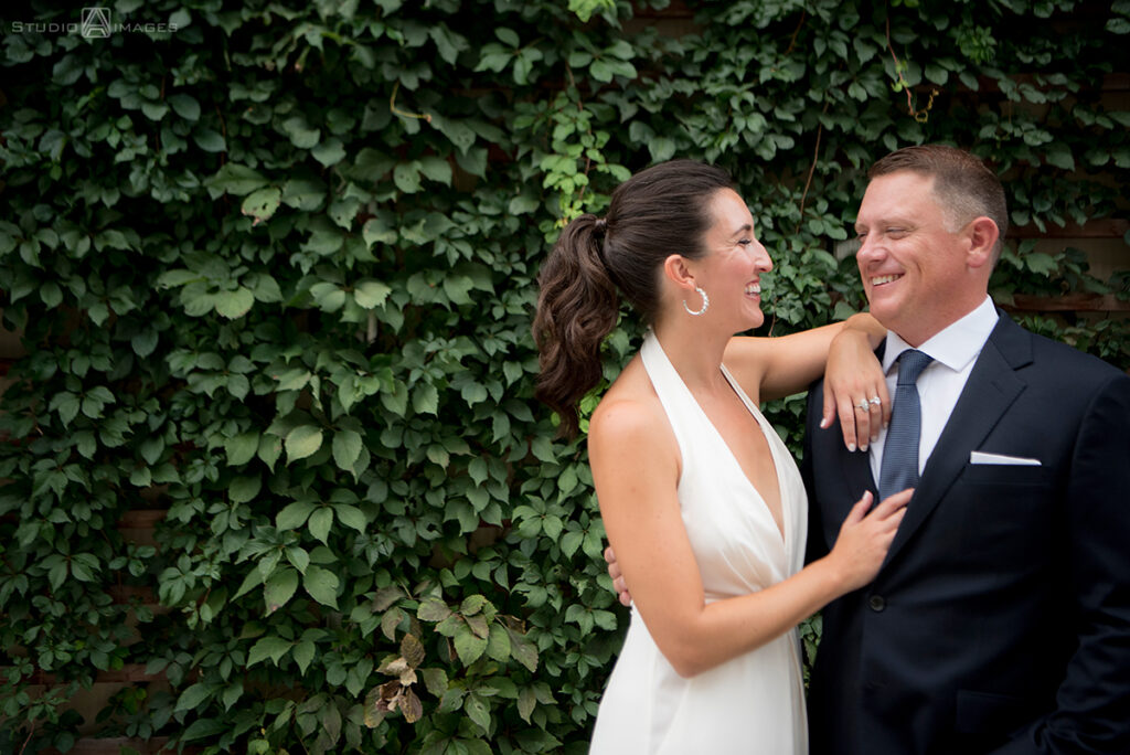 bride and groom on their wedding day in the Hoboken before their wedding reception at Kolo Klub