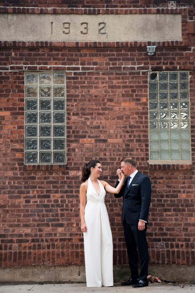 bride and groom on their wedding day in the Hoboken before their wedding reception at Kolo Klub