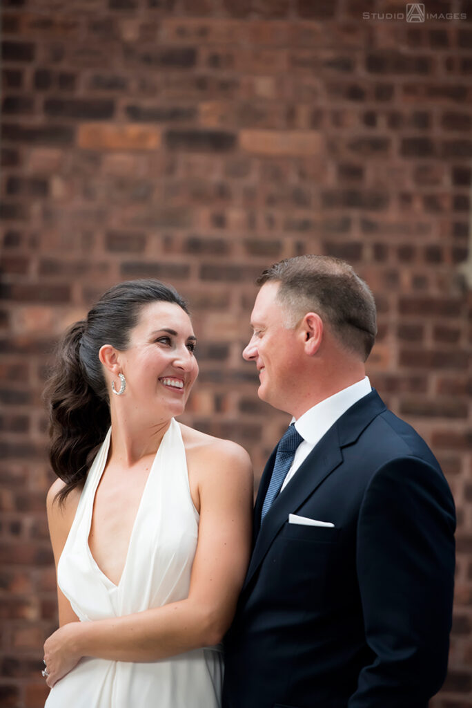 bride and groom on their wedding day in the Hoboken before their wedding reception at Kolo Klub