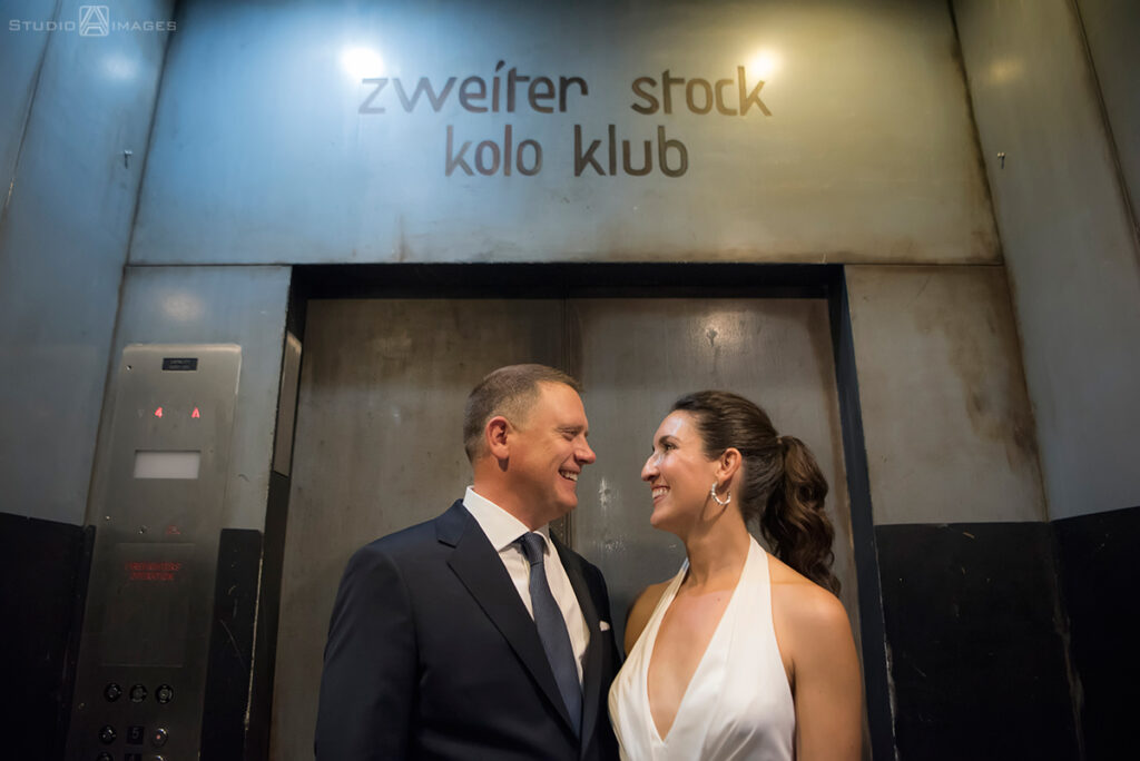 bride and groom on their wedding day in the Hoboken before their wedding reception at Kolo Klub