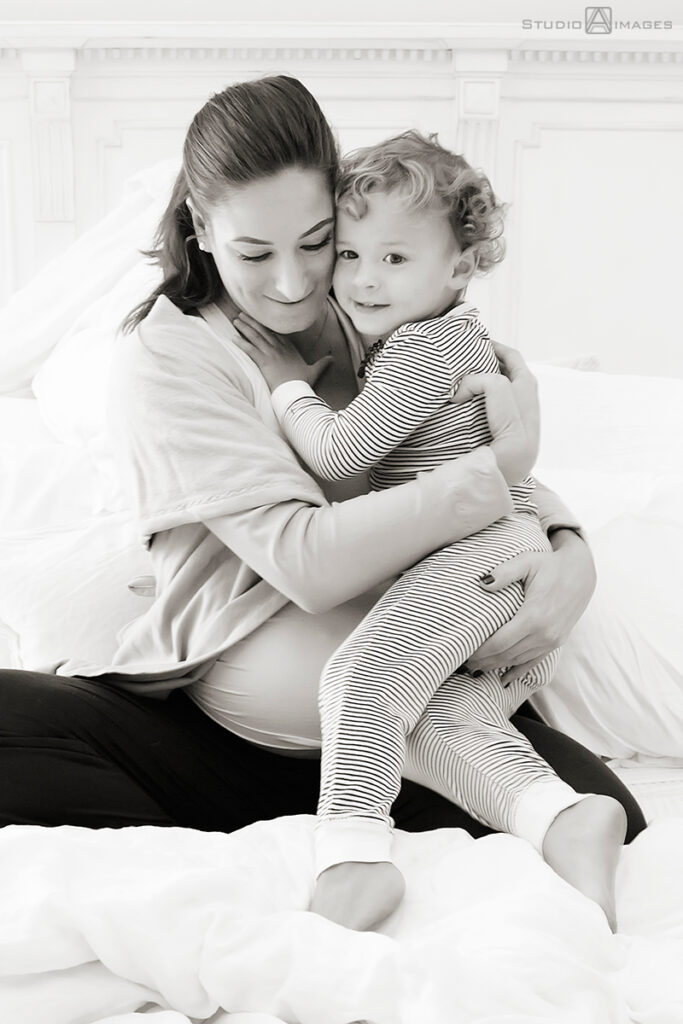 Long Island family photos of pregnant mom and son