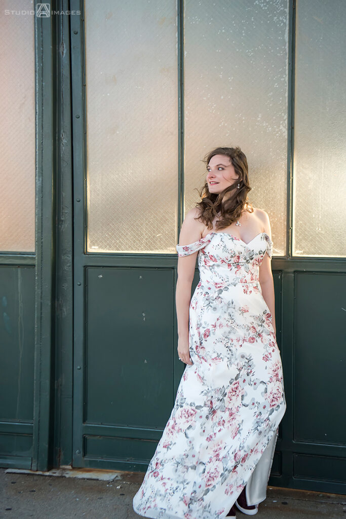 bride posing for portraits in Liberty State Park before their wedding at Liberty House in Jersey City