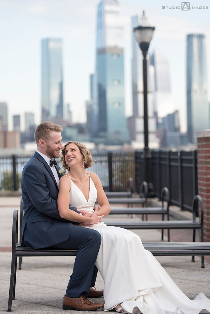 bride and groom on their wedding day in Weehawken