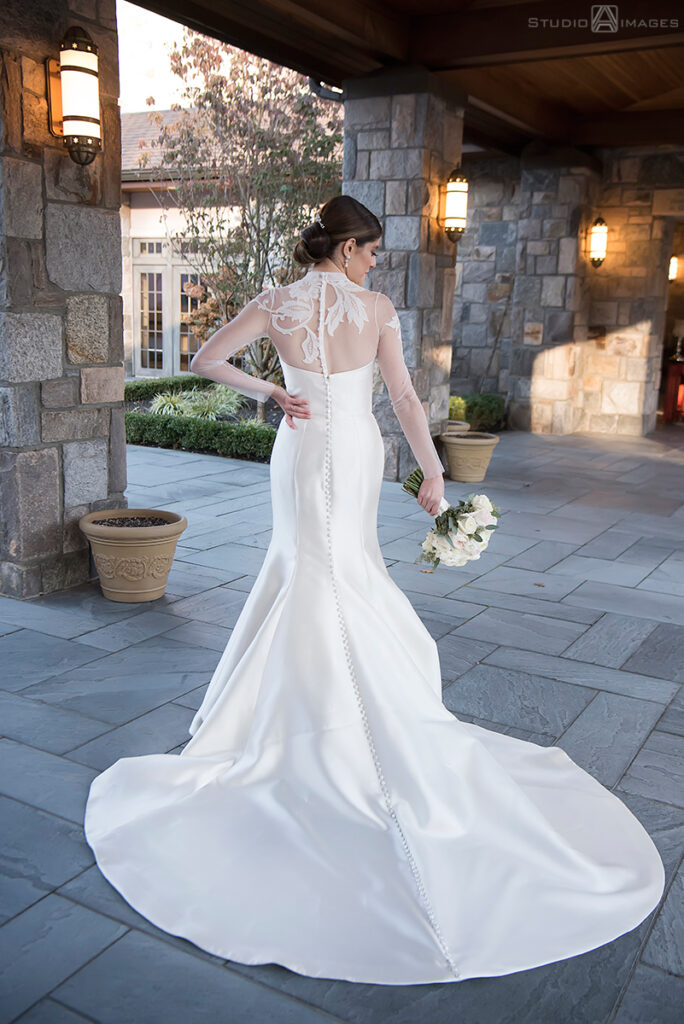 bride on their wedding day at Temple Emanu-El of Closter