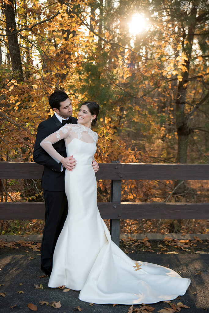 bride and groom on their wedding day at Temple Emanu-El of Closter