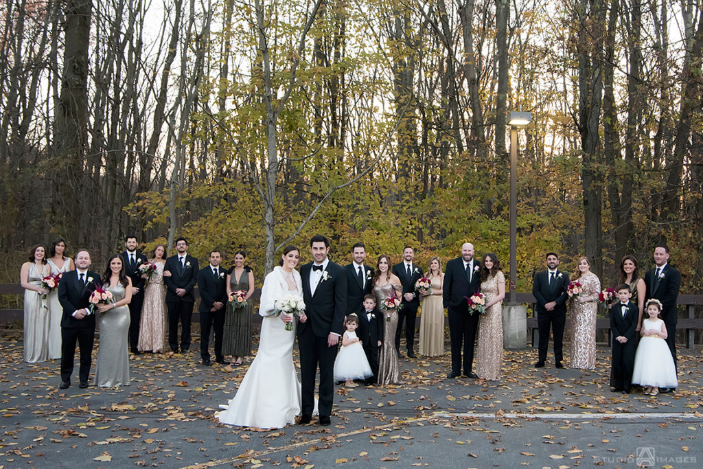 wedding party on their wedding day at Temple Emanu-El of Closter