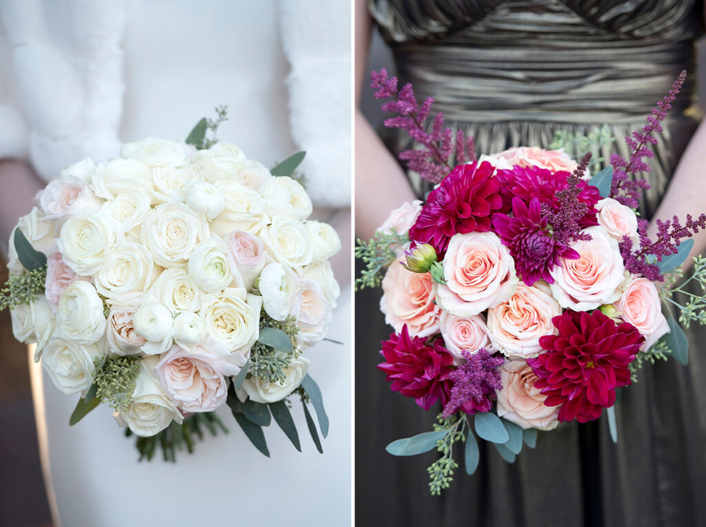 wedding bouquets at wedding day at Temple Emanu-El of Closter