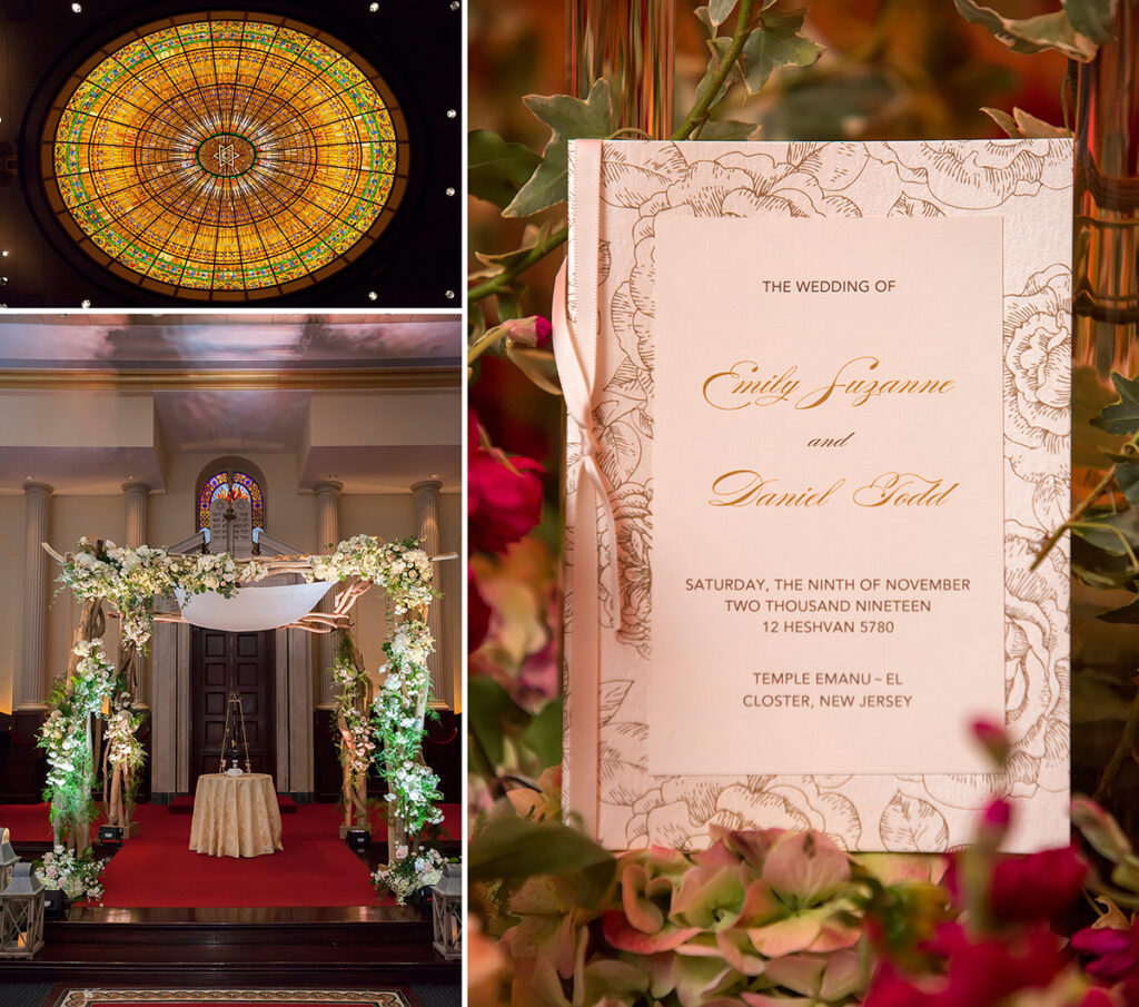 wedding ceremony decor at Temple Emanu-El of Closter
